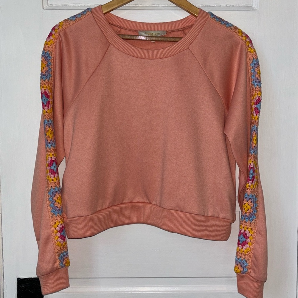 REBELLION GRANNY SQUARE CROCHETED LONG SLEEVE CREWNECK
